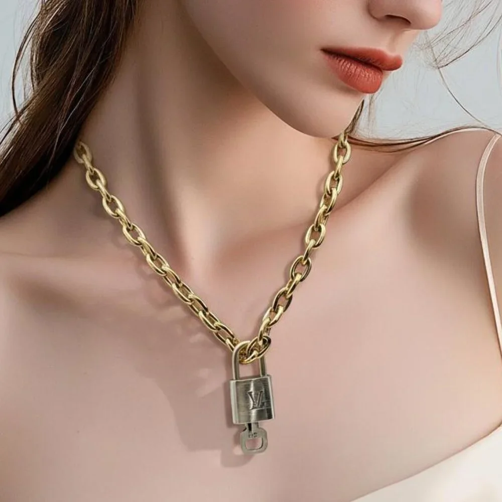 18K Gold-Plated Necklace with Authentic Louis Vuitton Padlock
